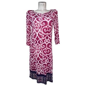 Travelers by Chico's Women's Size S/4 (0) Pink White Swirl Print 3/4 Slv Dress